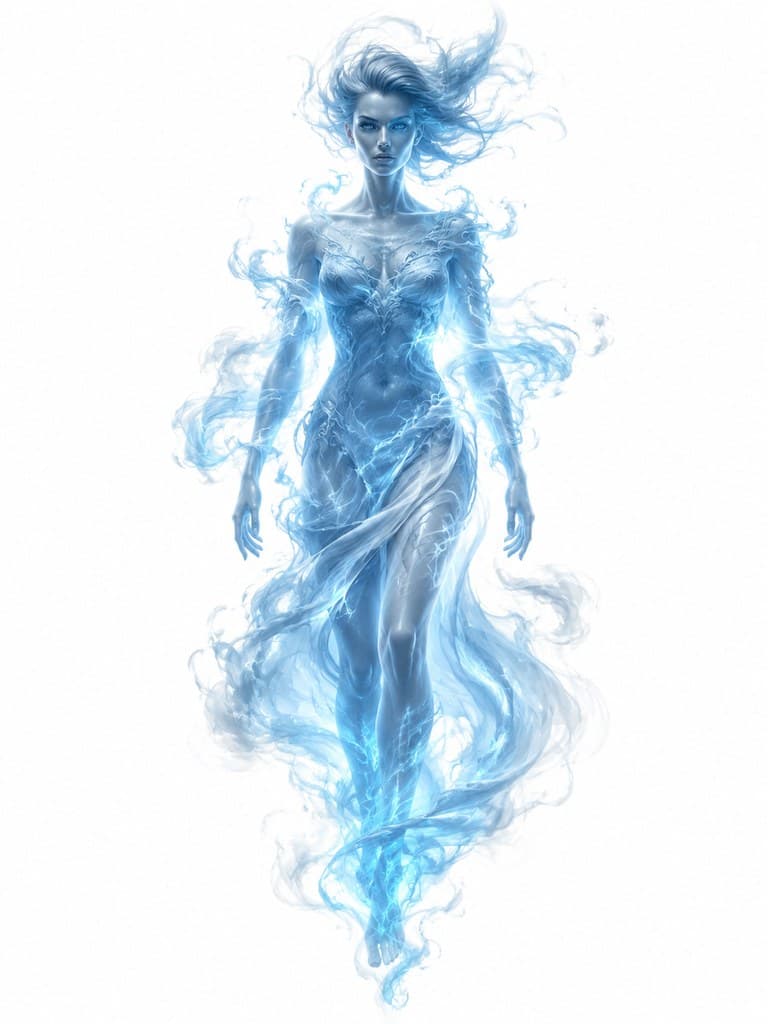 西方魔幻风元素女性半透明气流蓝光全身定妆照
