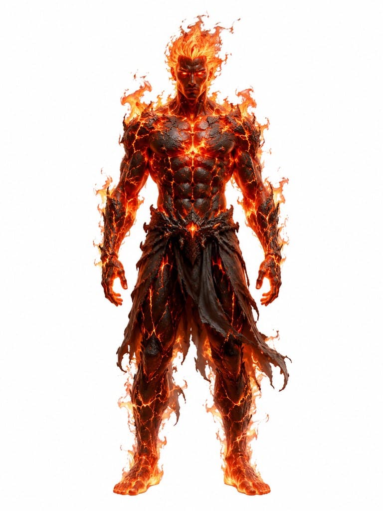 西方魔幻火元素人形熔岩火焰红眼全身定妆照