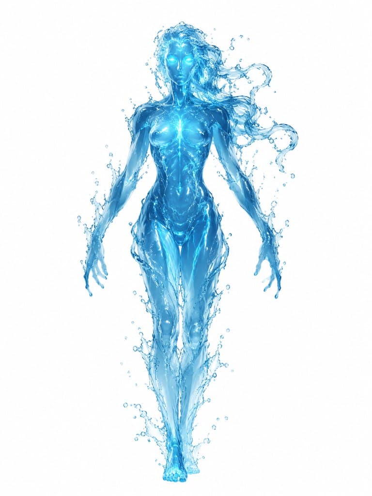 西方魔幻水元素人形水流蓝光半透明全身定妆照
