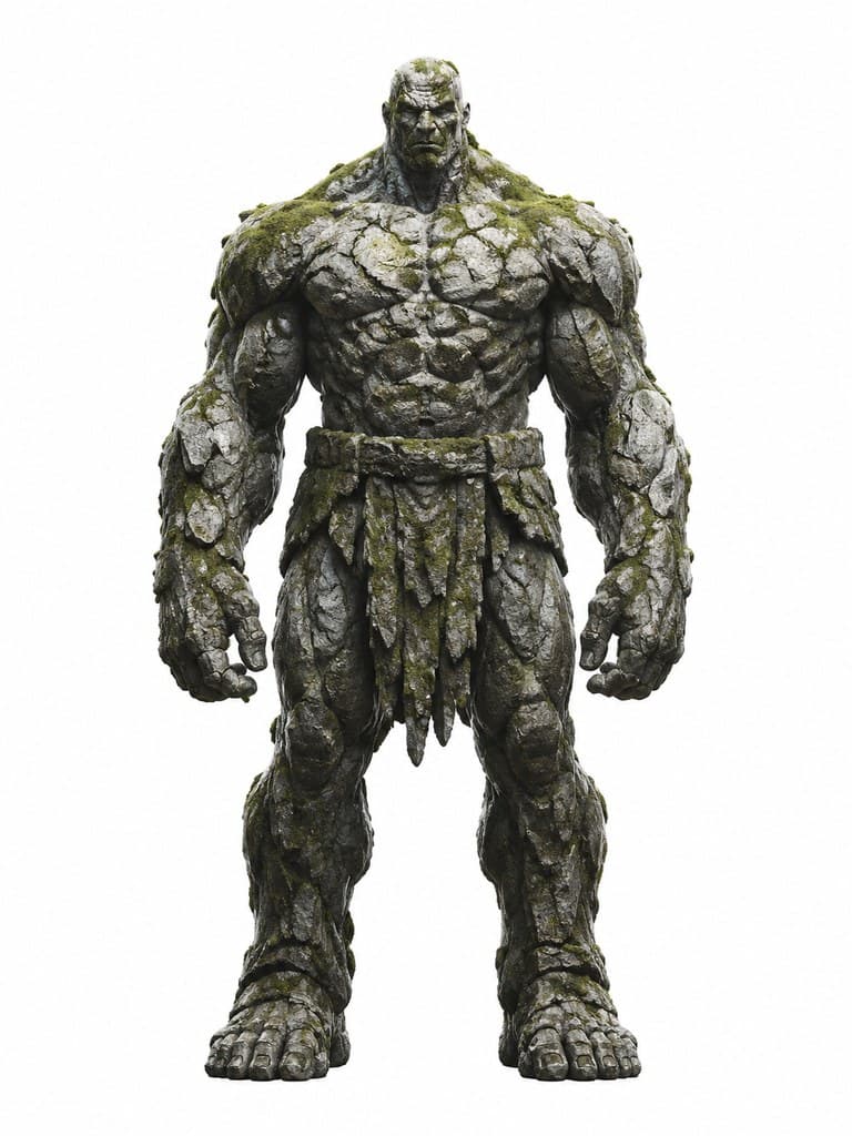 西方魔幻岩石巨人男性灰岩青苔巨拳全身定妆照
