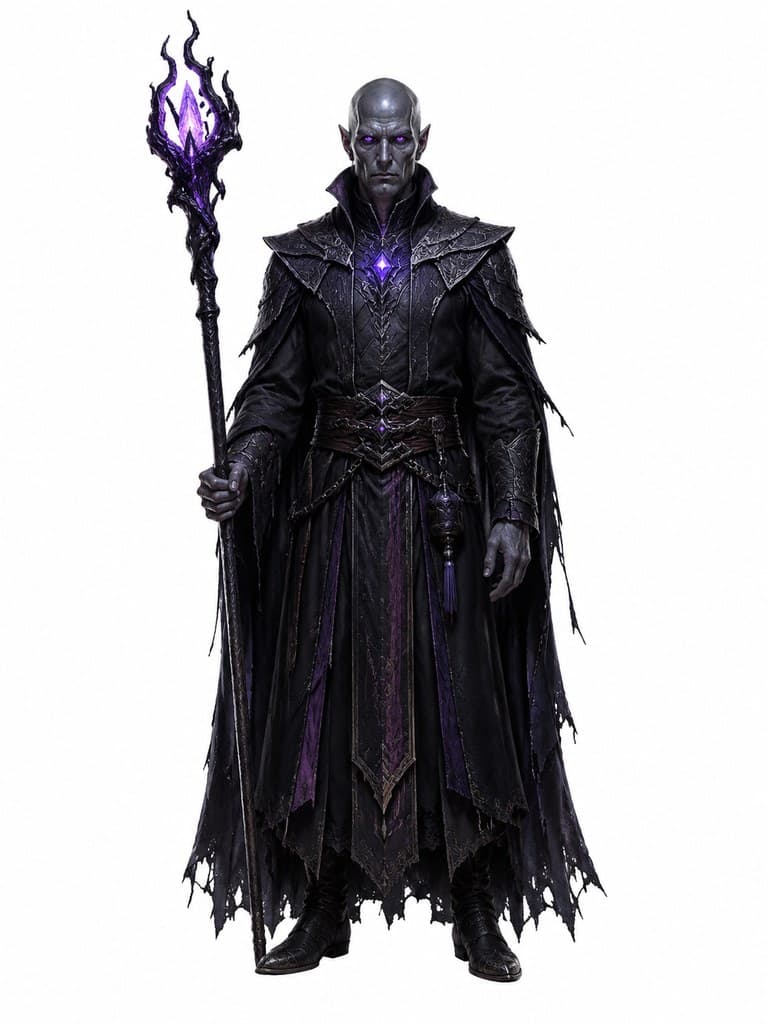 西方魔幻灰矮人术士男性灰皮肤光头脑袍全身定妆照