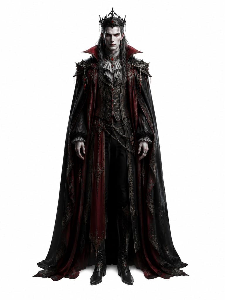 西方魔幻吸血鬼真祖古老男性苍白皇冠血瞳全身定妆照