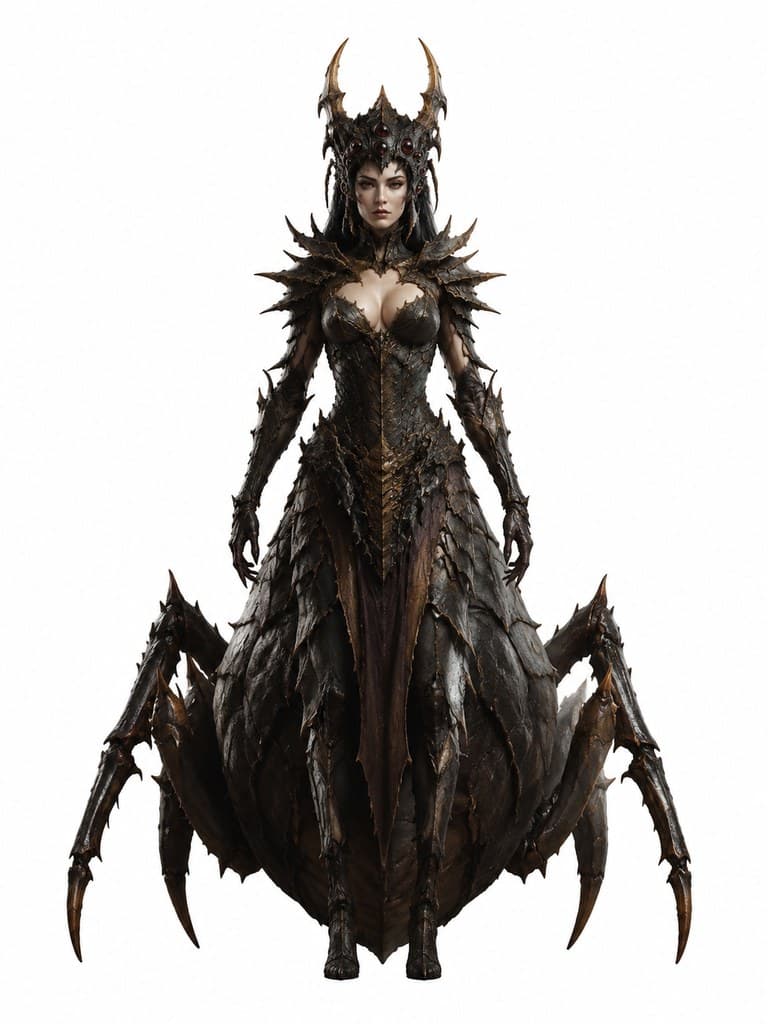 西方魔幻蜂巢虫族女王女性巨型腹节甲壳全身定妆照
