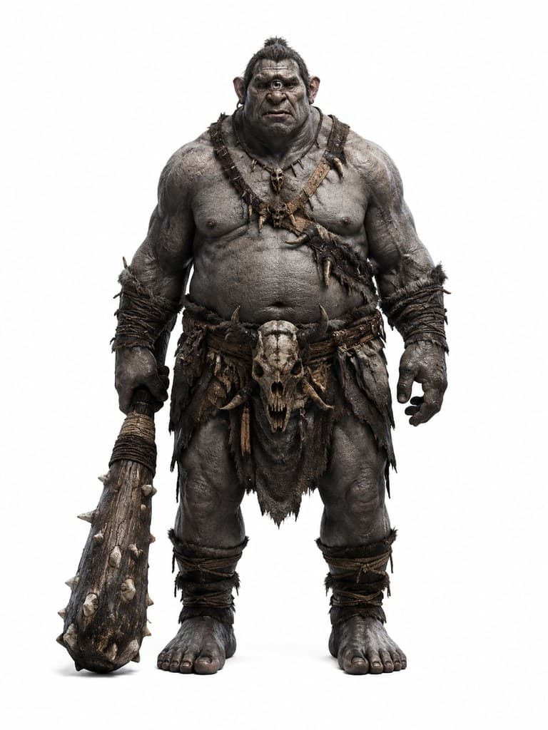 西方魔幻洞穴食人魔男性灰皮巨棒独眼全身定妆照