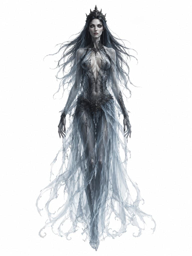 西方魔幻深渊女妖女性半透明哀嚎形态全身定妆照
