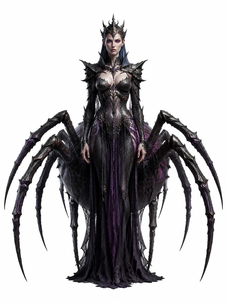 西方魔幻相位蜘蛛女王女性半蛛半人紫眸全身定妆照