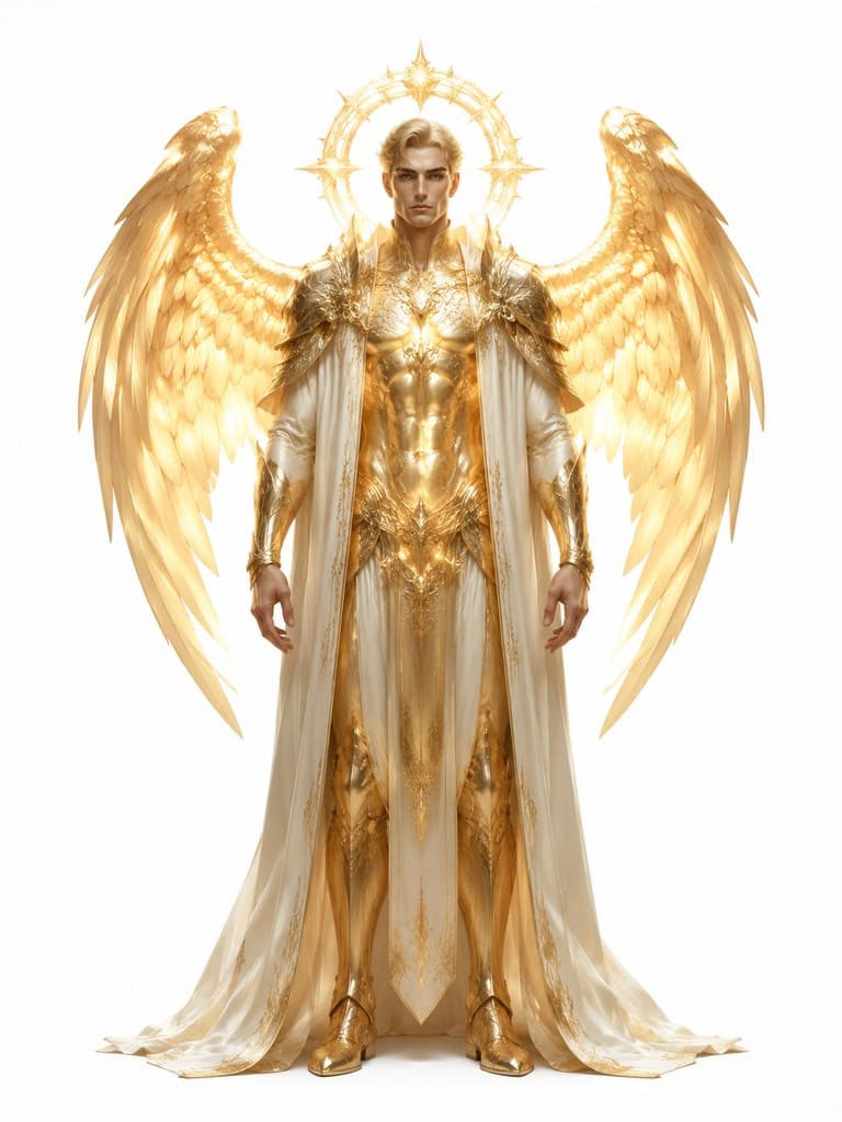 西方魔幻圣光执政官男性金色光躯光翼全身定妆照