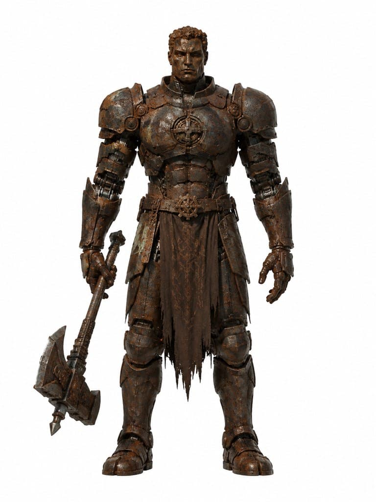 西方魔幻锈蚀魔像男性铁锈人形锤斧全身定妆照
