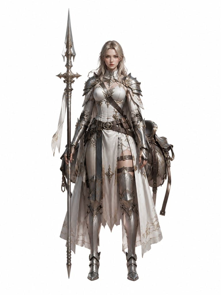 西方魔幻圣光巨龙骑士女性光甲龙鞍圣枪全身定妆照