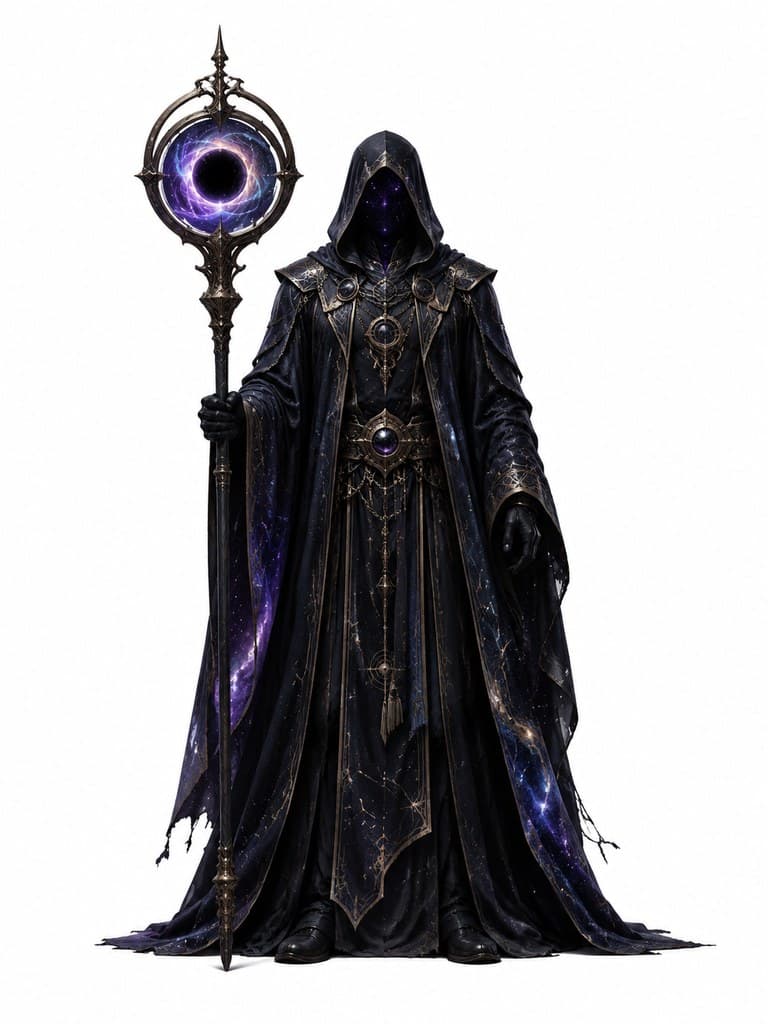 西方魔幻虚空行者男性虚空袍消融面孔传送杖全身定妆照