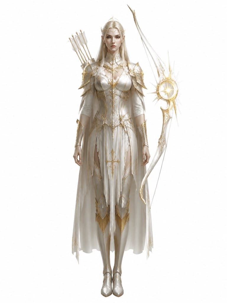 西方魔幻圣光弓手女性光甲光弓圣箭全身定妆照