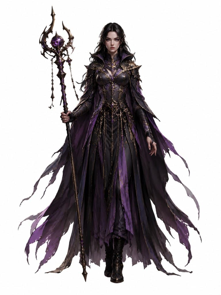 西方魔幻混沌法师女性混沌袍混沌杖全身定妆照