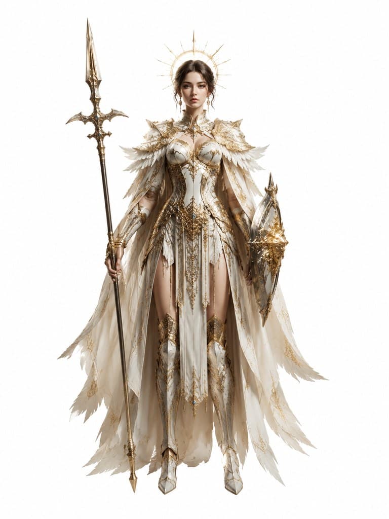西方魔幻圣光守卫女性光甲光盾光枪全身定妆照