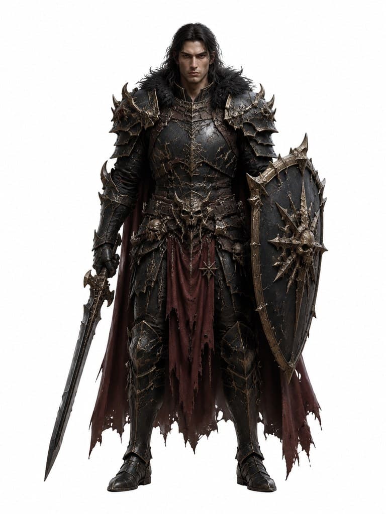 西方魔幻混沌战士男性混沌甲剑盾全身定妆照