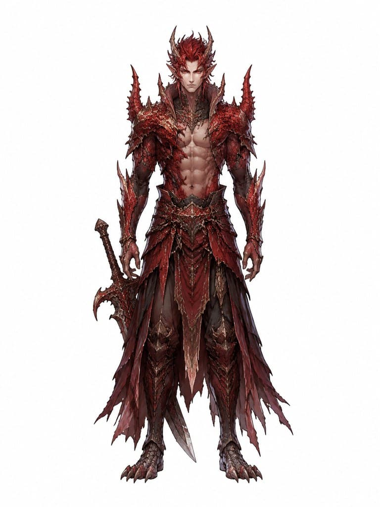 西方魔幻血鳞龙人男性血鳞巨剑红眼全身定妆照