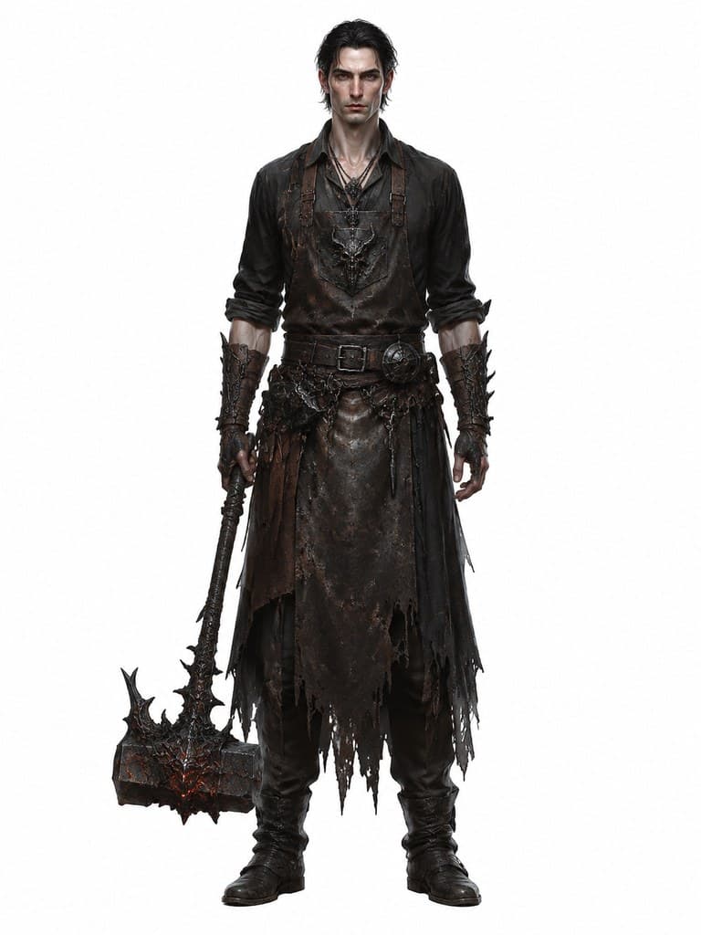 西方魔幻混沌锻造师男性彩色围裙扭曲锤混沌砧全身定妆照