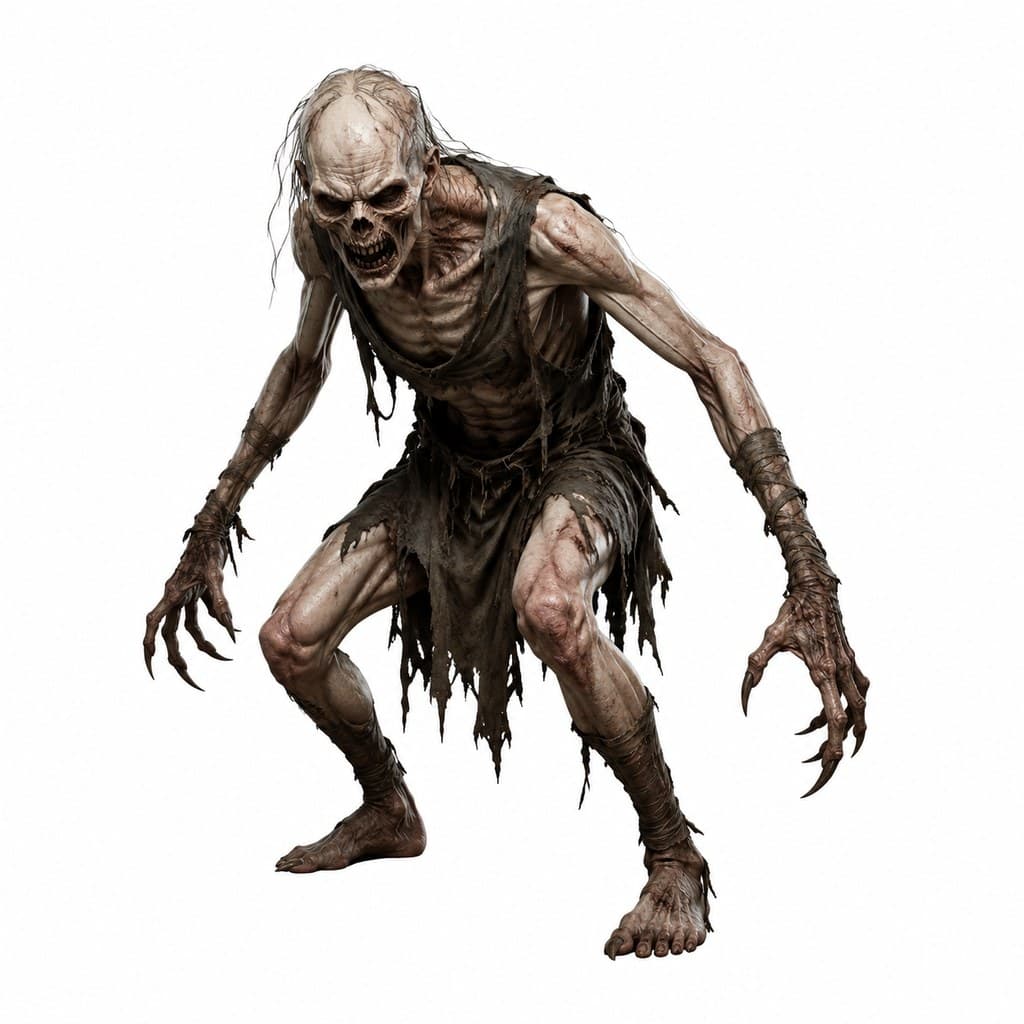 西方魔幻尸鬼人形皮包骨无瞳全身主视图