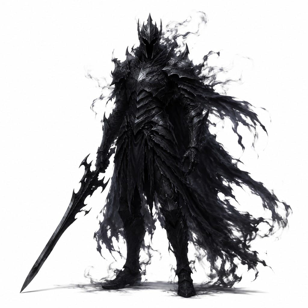 西方魔幻暗影骑士黑雾身形铠甲骑士全身主视图