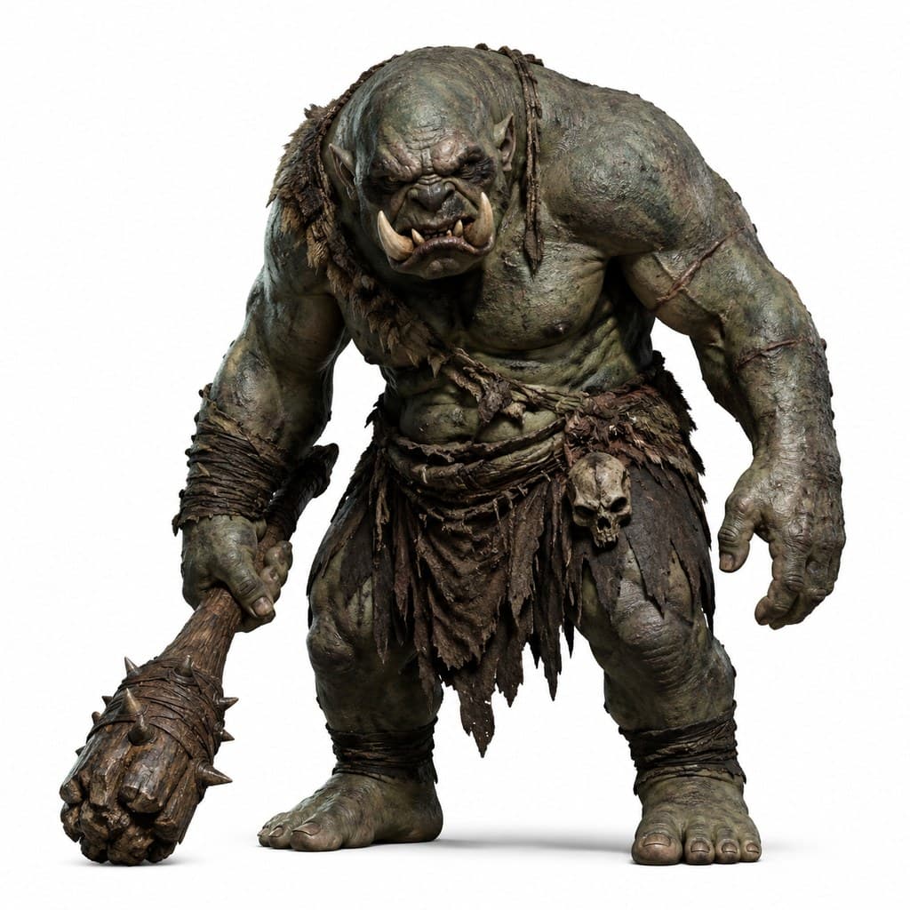 西方魔幻巨魔绿皮獠牙巨棒疤痕全身主视图