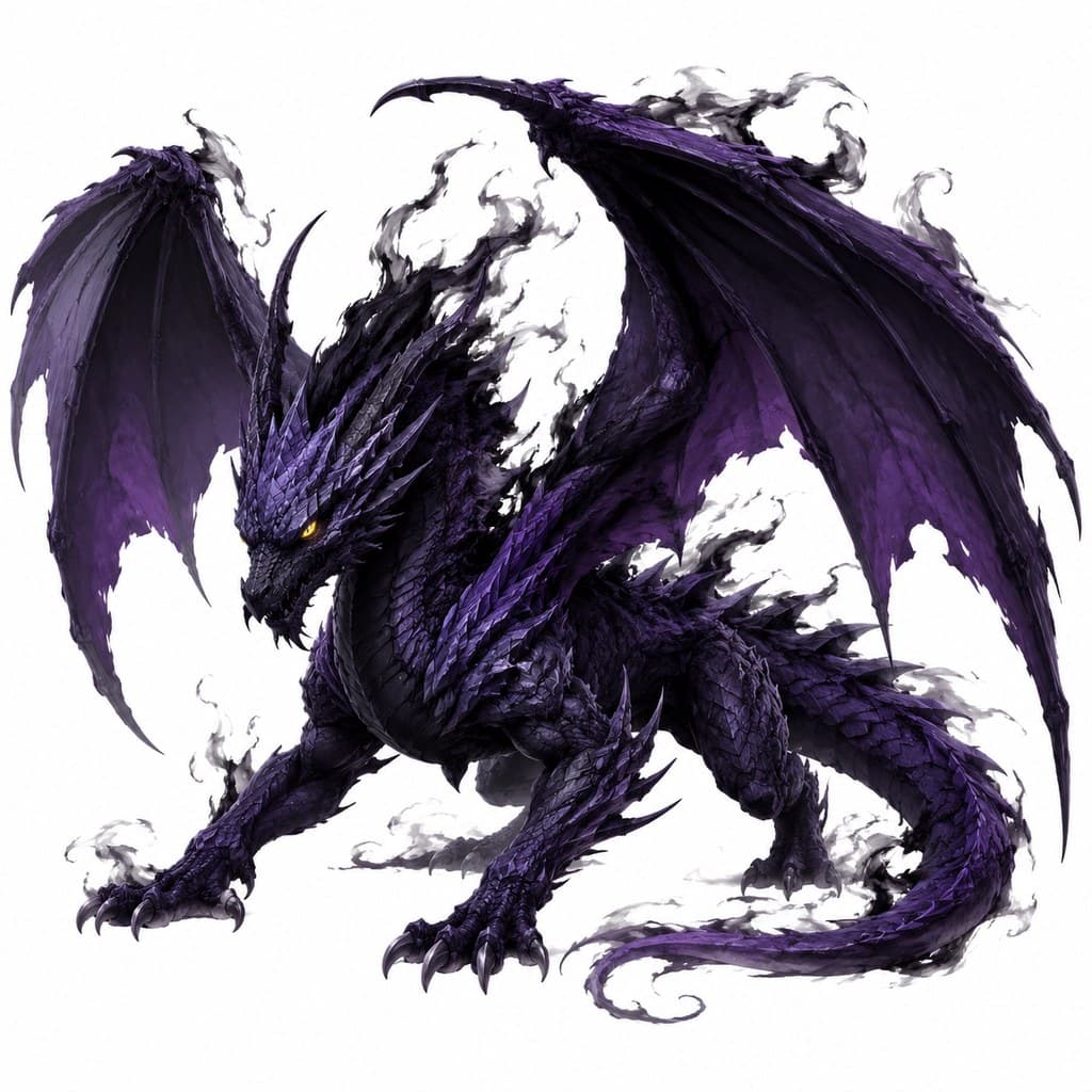 西方魔幻暗影龙暗紫鳞黑雾黄眼全身主视图
