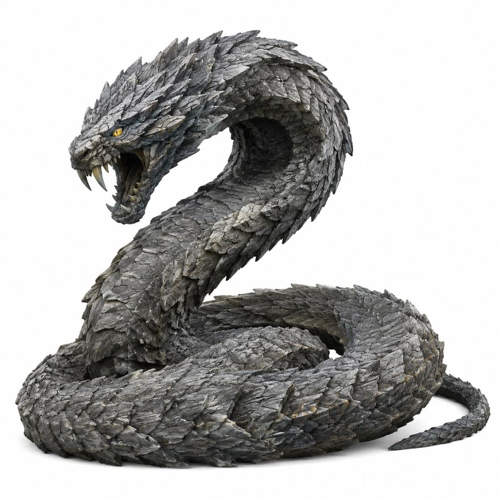 西方魔幻通用石蛇灰石纹盘绕凝视全身主视图