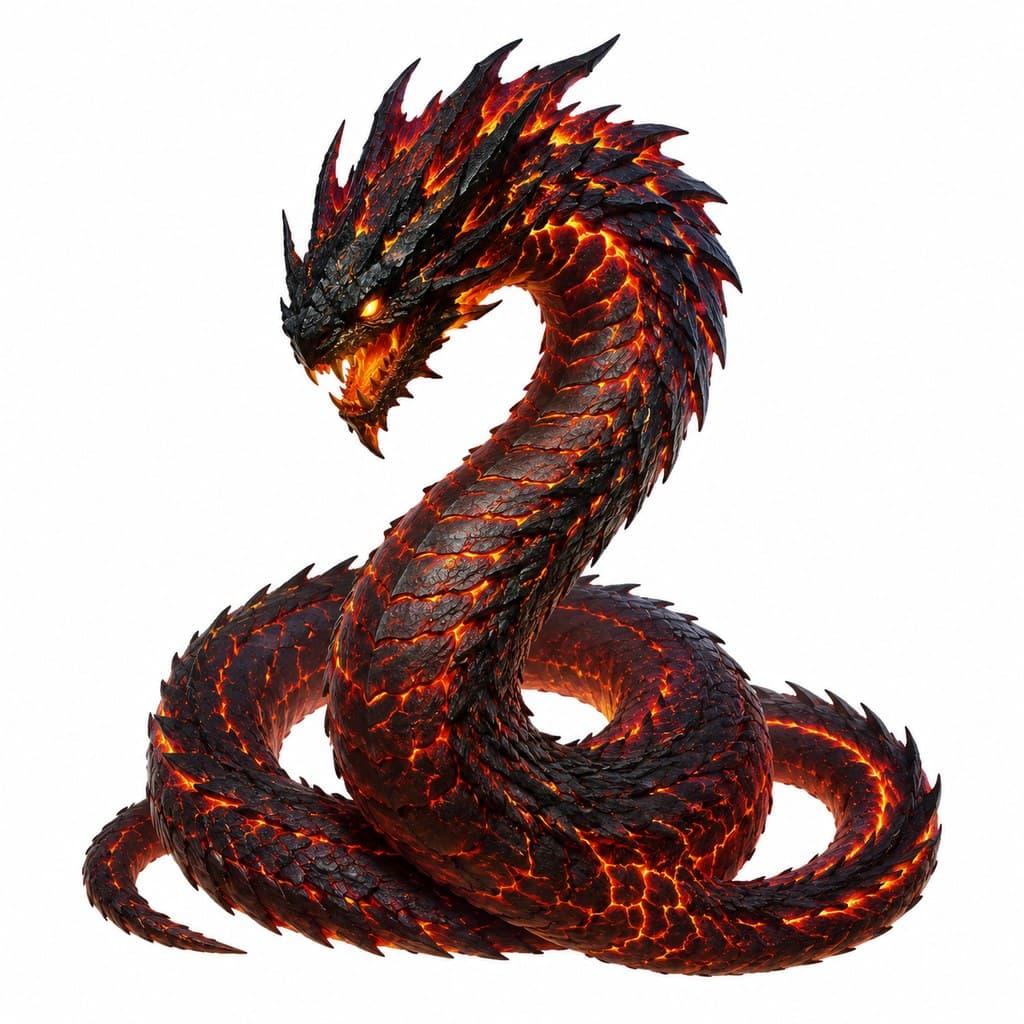 西方魔幻岩浆蛇熔岩鳞甲橙黄眼全身主视图