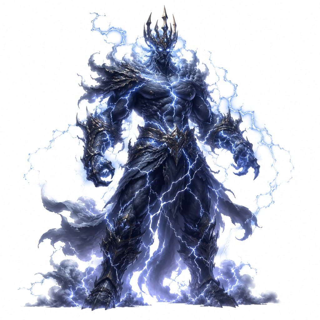 西方魔幻风暴元素领主巨型风暴人形王冠全身主视图
