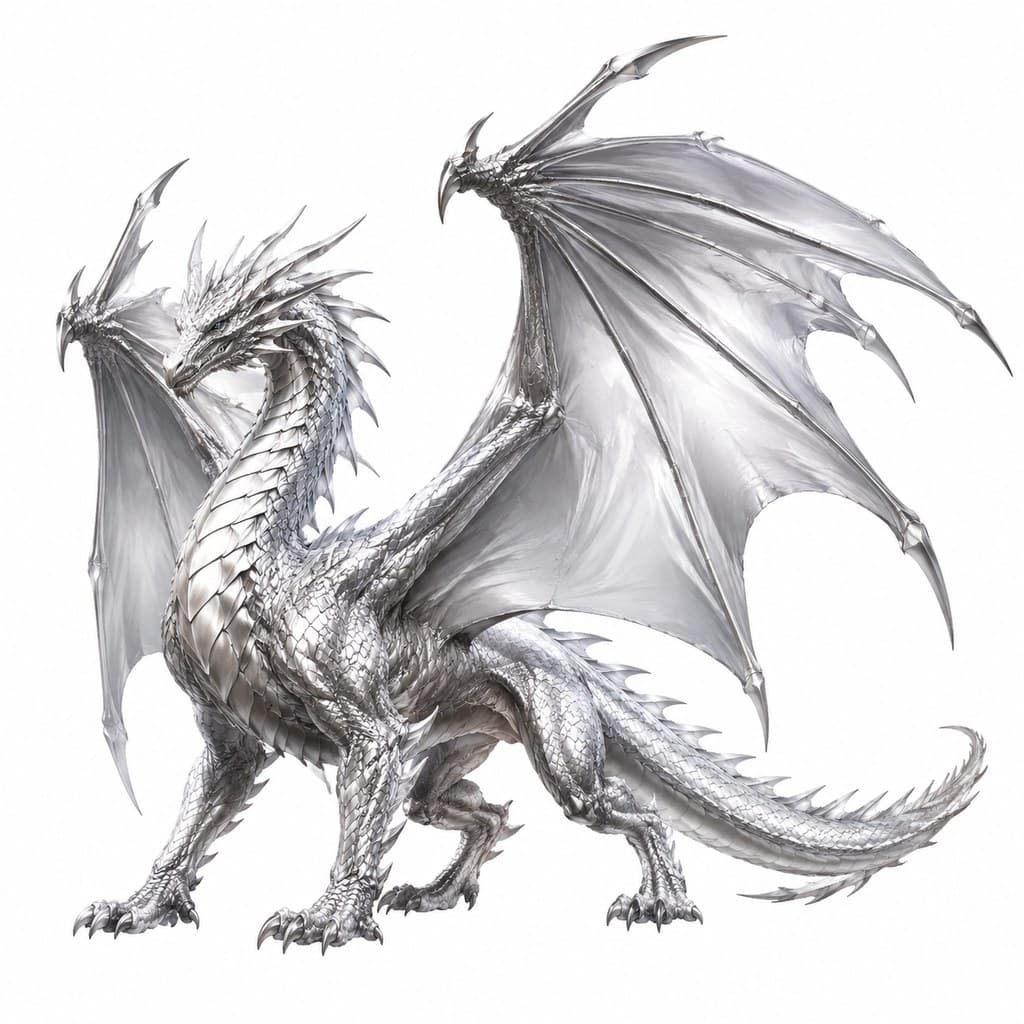 西方魔幻白金龙龙形铂金鳞银翼全身主视图