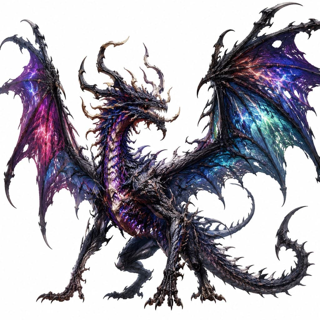 西方魔幻混沌翼龙混沌色翼扭曲头全身主视图