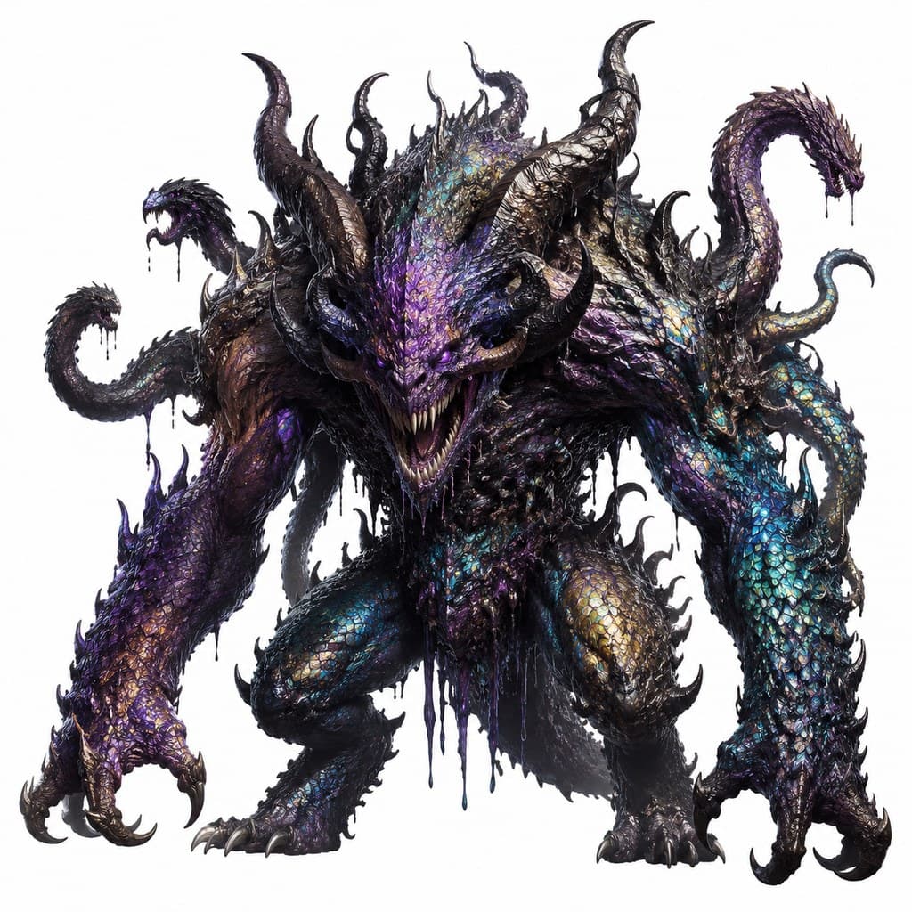 西方魔幻混沌变色龙巨兽混沌色鳞扭曲全身主视图