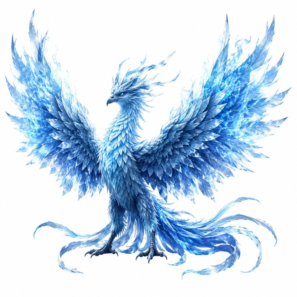 西方魔幻冰霜凤凰冰蓝羽冰火翼全身主视图