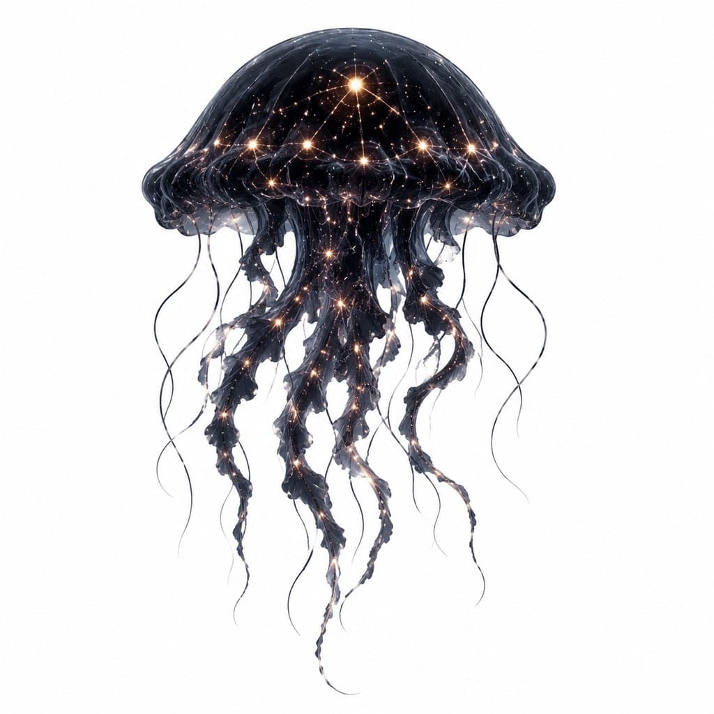 西方魔幻虚空水母透明体星点发光全身主视图