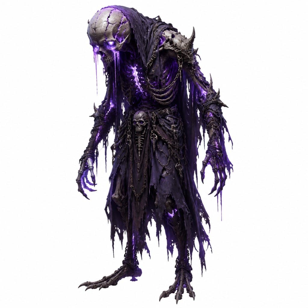 西方魔幻嚎哭骷髅碎裂颅骨暗紫光全身主视图