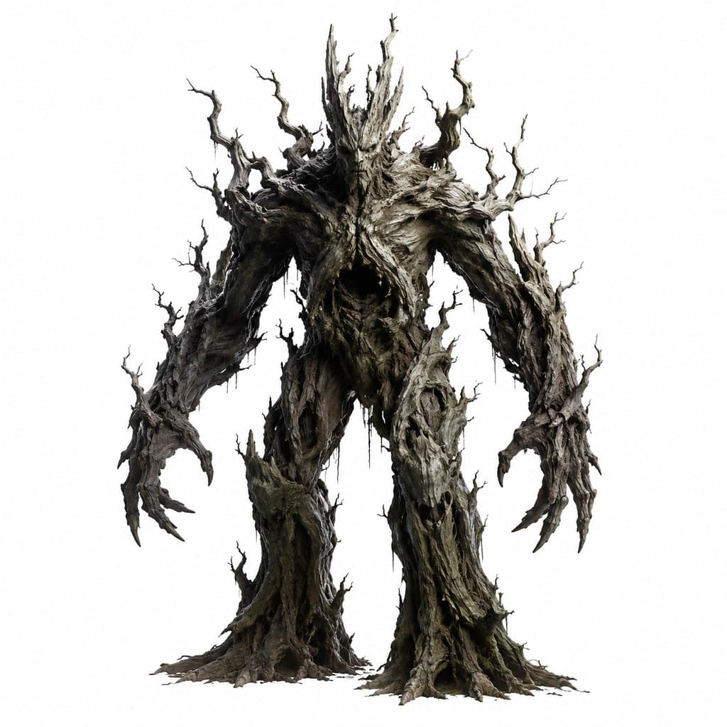 西方魔幻枯萎树人枯木躯干无叶全身主视图