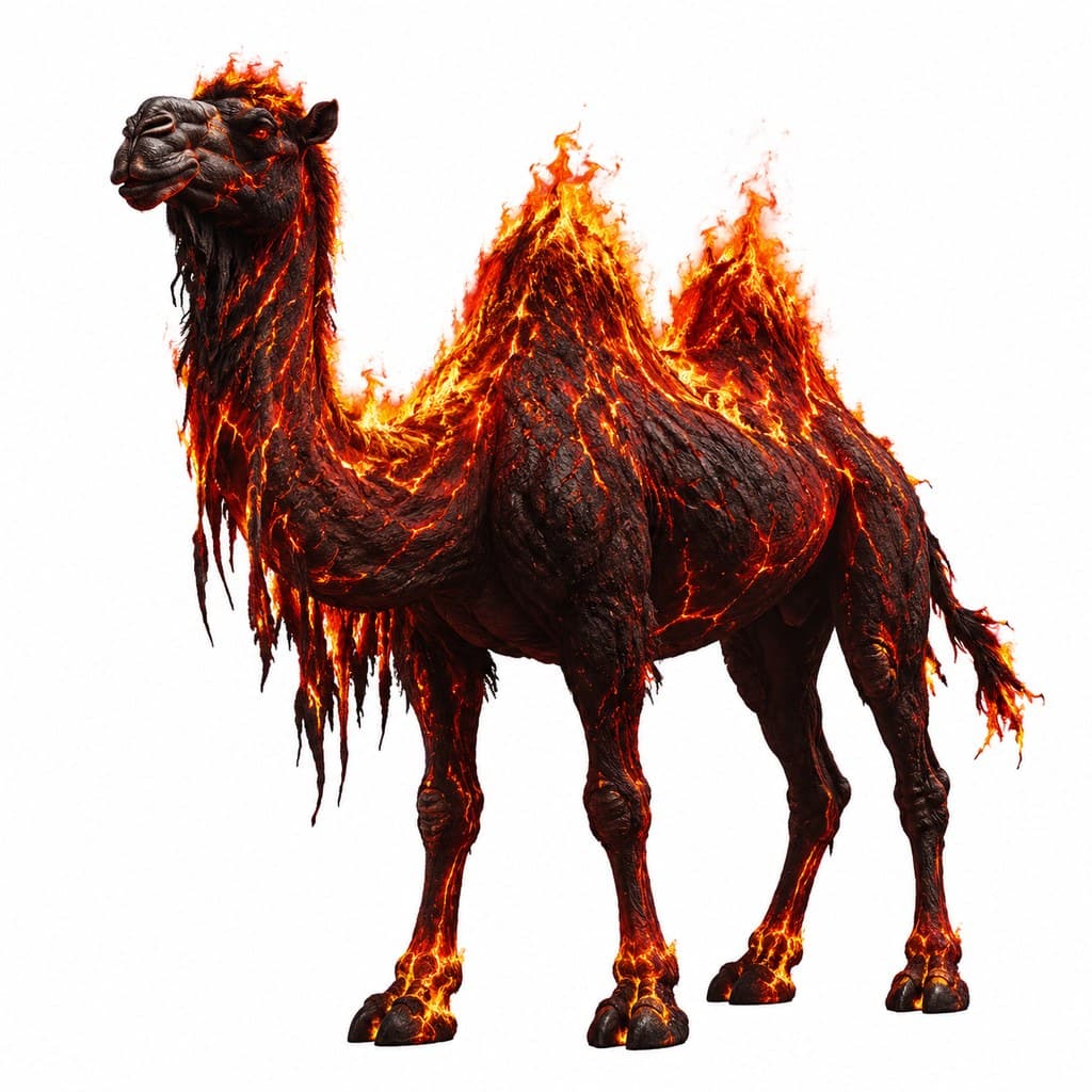 西方魔幻燃焰驼火红驼体火焰驼峰全身主视图