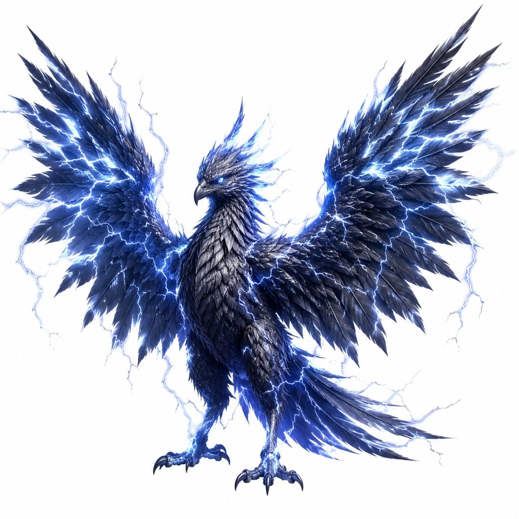 西方魔幻雷翼鸟闪电羽翼电弧周身全身主视图
