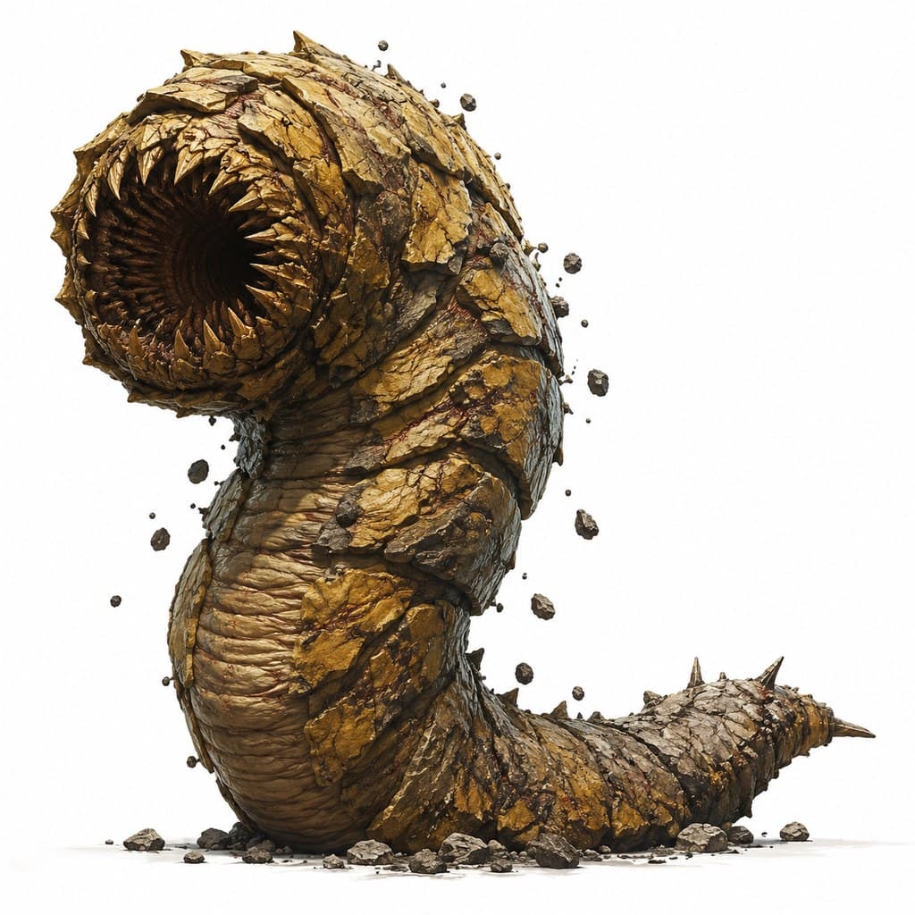 西方魔幻地脉蠕虫土黄色体岩层纹理全身主视图