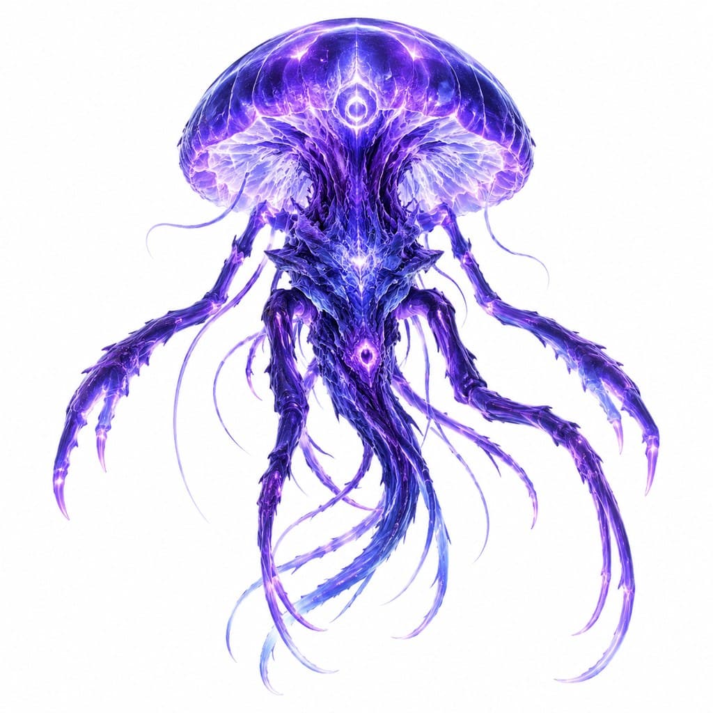 西方魔幻灵光水母发光触须半透明伞盖全身主视图