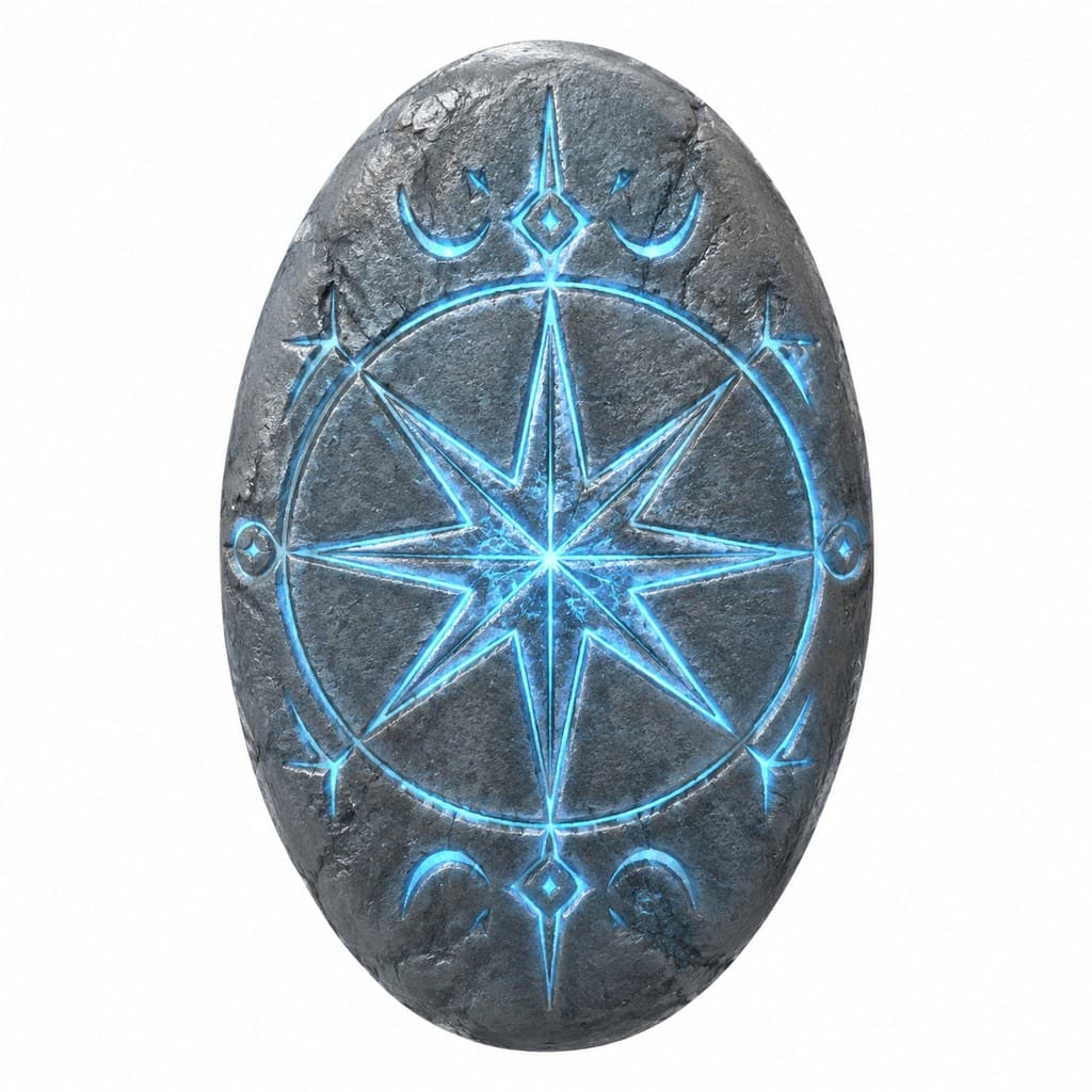 西方魔幻古老魔法石灰色卵石刻星纹正面图