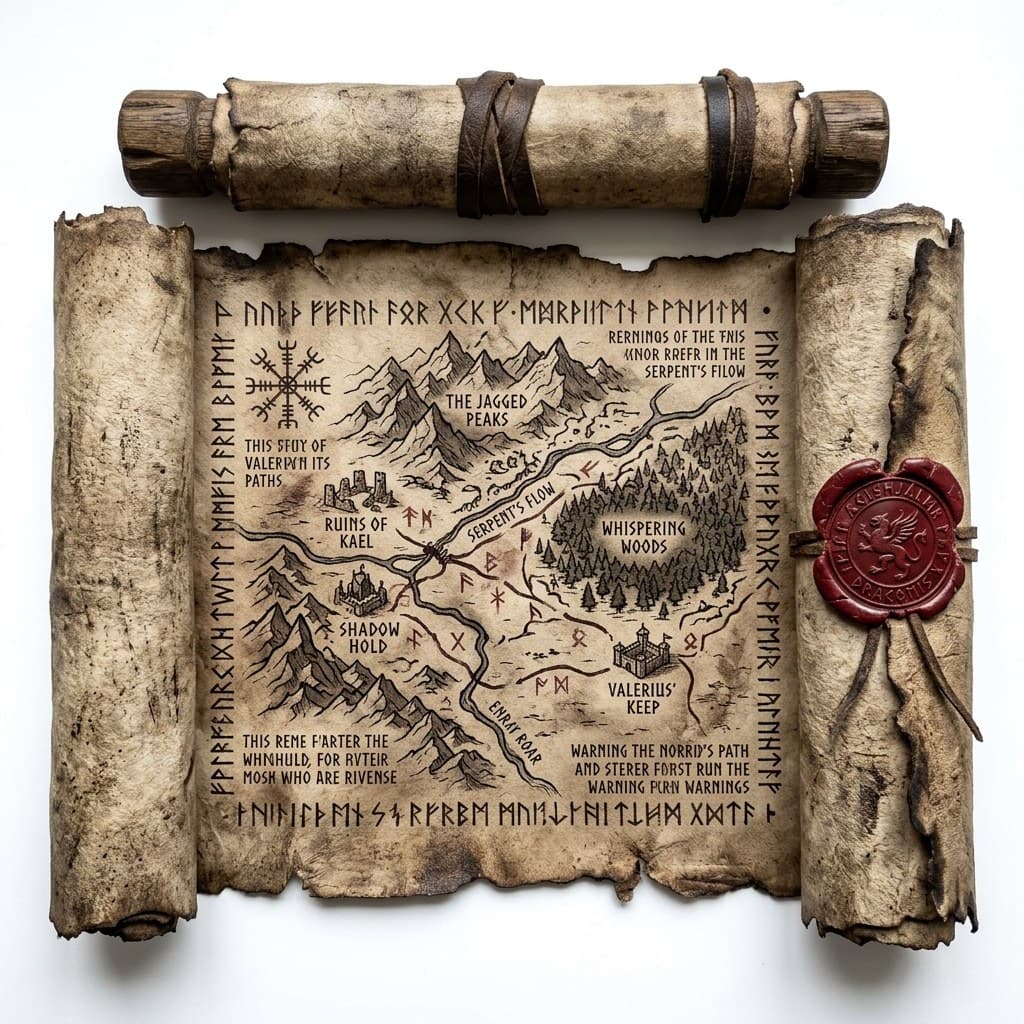 西方魔幻兽皮卷轴符文地图羊皮纸红蜡封正面图