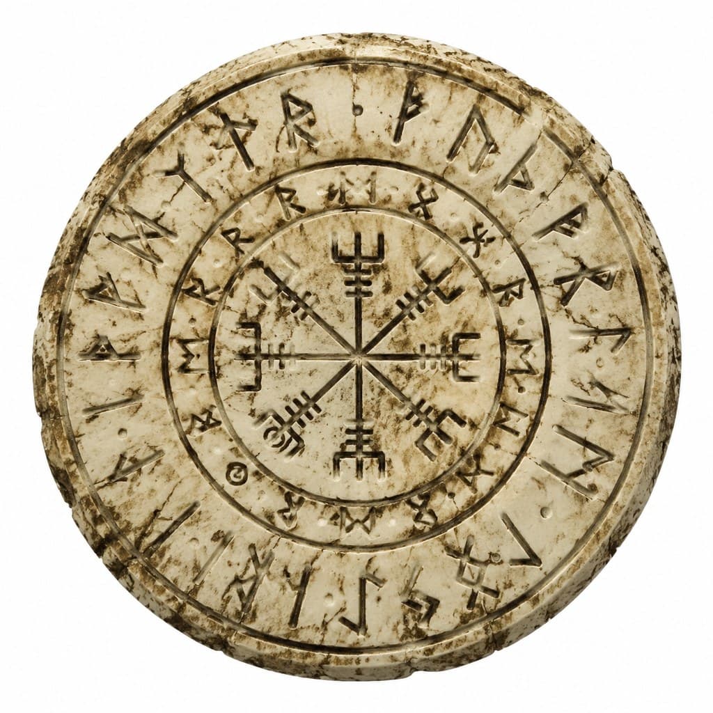 西方魔幻骨制符文石雕刻符文圆形扁平正面图