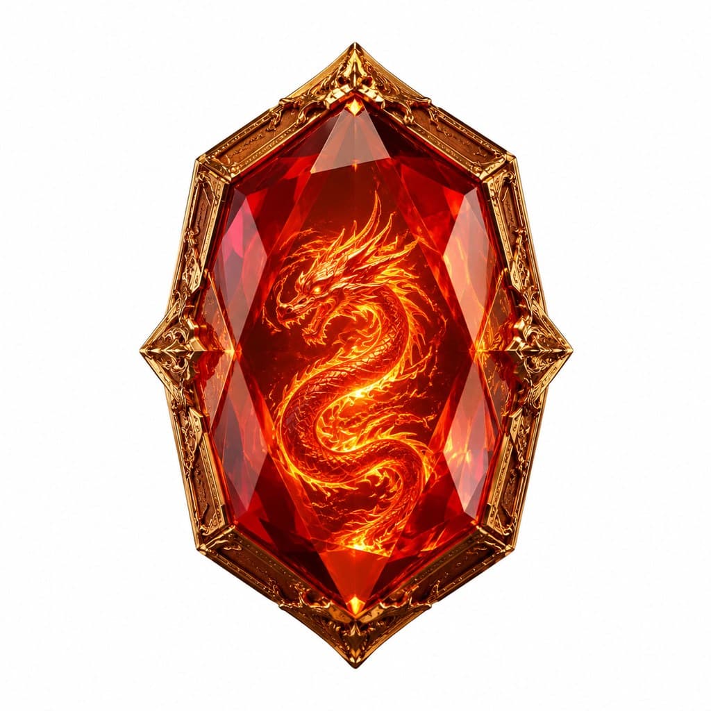 西方魔幻龙晶宝石多面体金红发光正面图