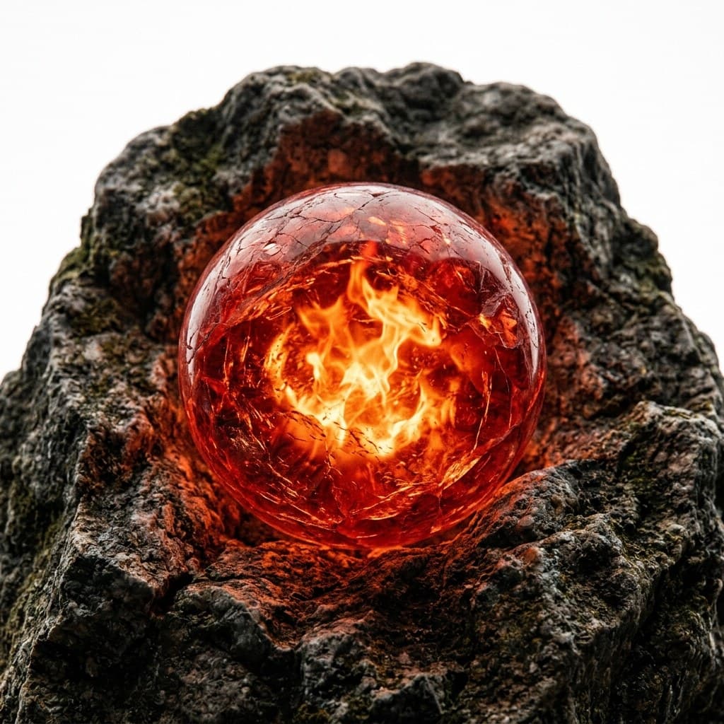 西方魔幻龙火宝石红热光球形正面图