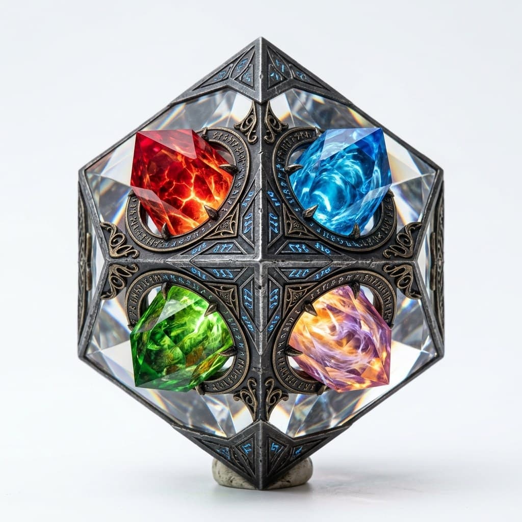 西方魔幻元素调谐器四色水晶棱柱正面图