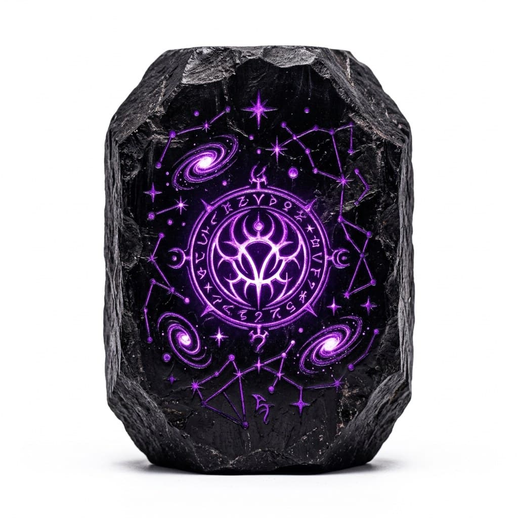西方魔幻虚空传送石黑曜石星纹紫光正面图