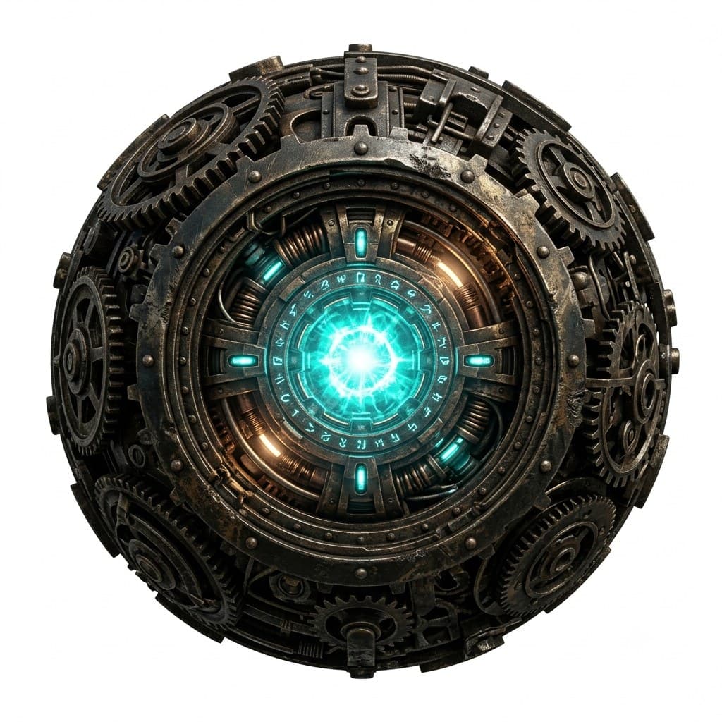 西方魔幻机械魔像核心齿轮球能量光正面图