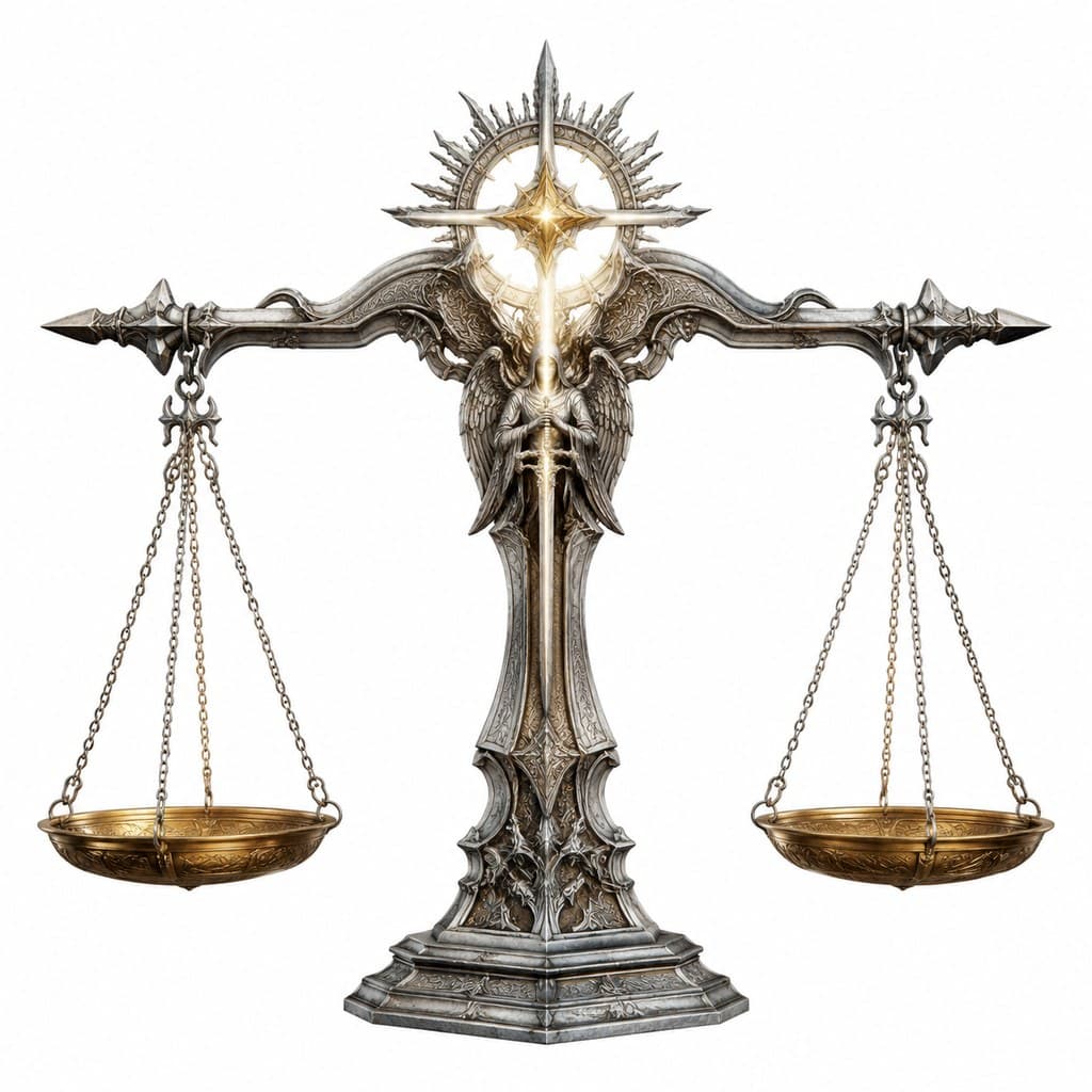 西方魔幻审判天平银质金砝码圣光平衡正面图