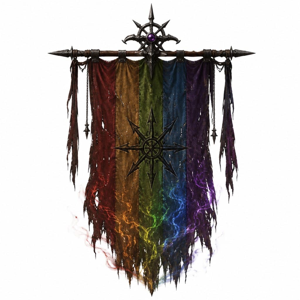 西方魔幻混沌旗帜彩色条纹能量飘动正面图