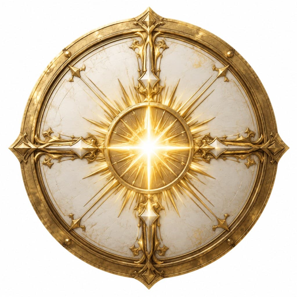 西方魔幻圣光之盾金边光盾纹章正面图