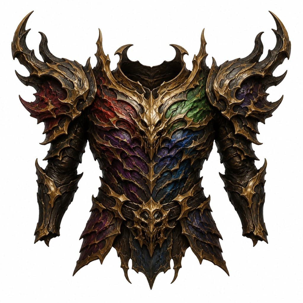 西方魔幻混沌甲彩色金属扭曲板甲正面图